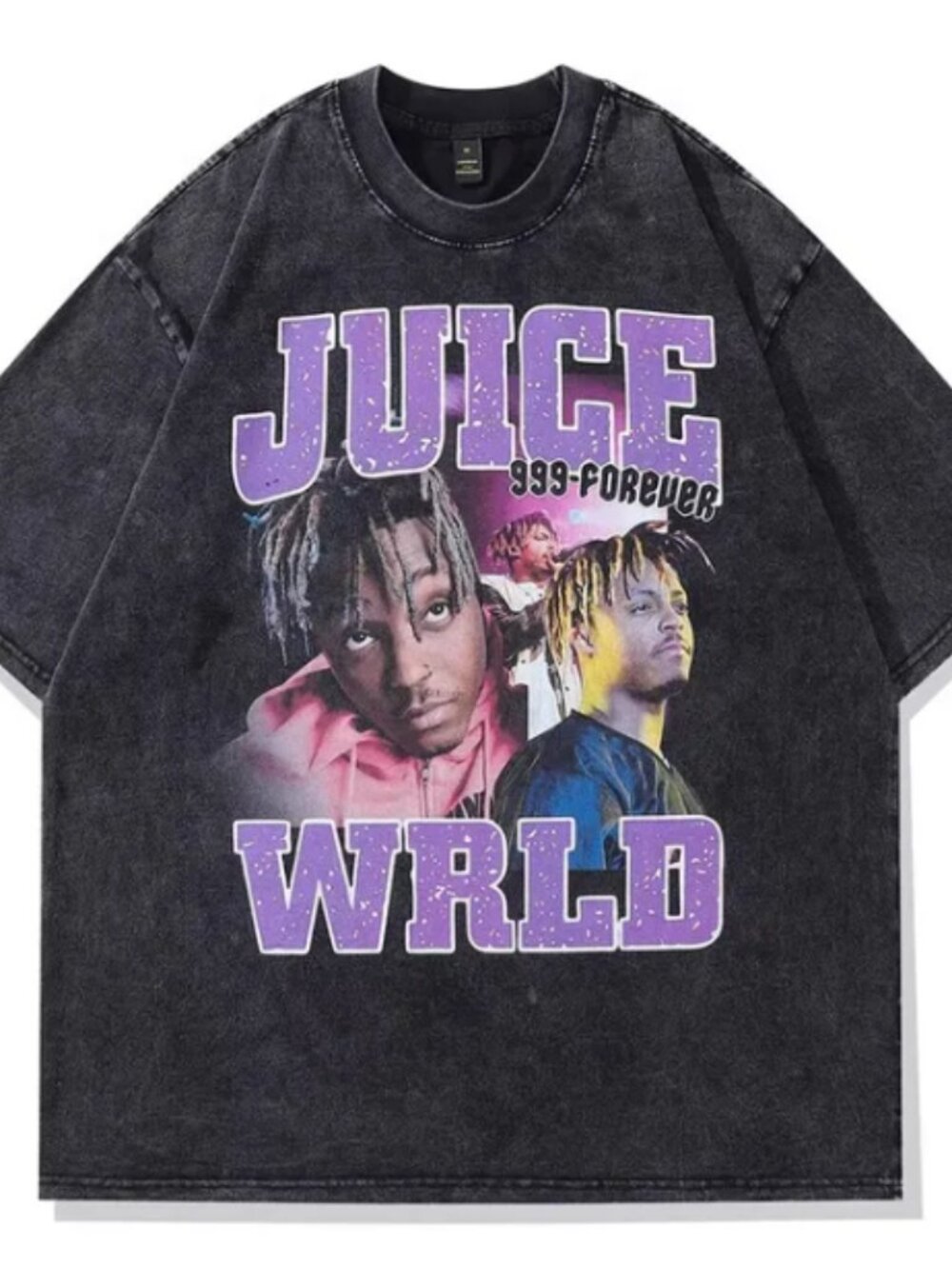 Juice WRLD Vintage Graphic Tee | Washed Black T-Shirt | 999 Forever